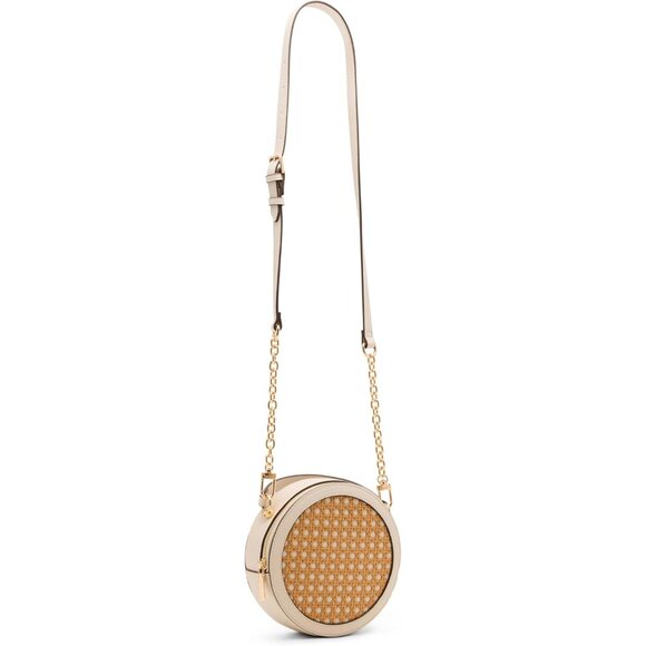 Womens Circle Bag Natural Parchment Caning Zipper Closure Polyester Lining - Picture 6 of 7